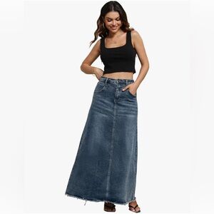 BDG Denim Maxi Skirt Distressed